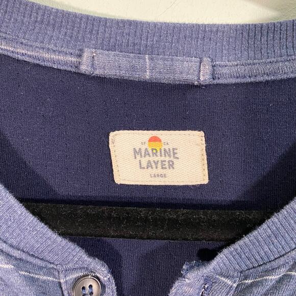 Marine Layer Men Blue Striped Double Knit Long Sleeve Henley Size L - Picture 6 of 8